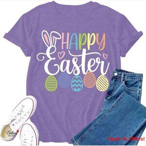 Happy Bunny Easter T-Shirt with Bunny Egg Pattern, Regular Fit